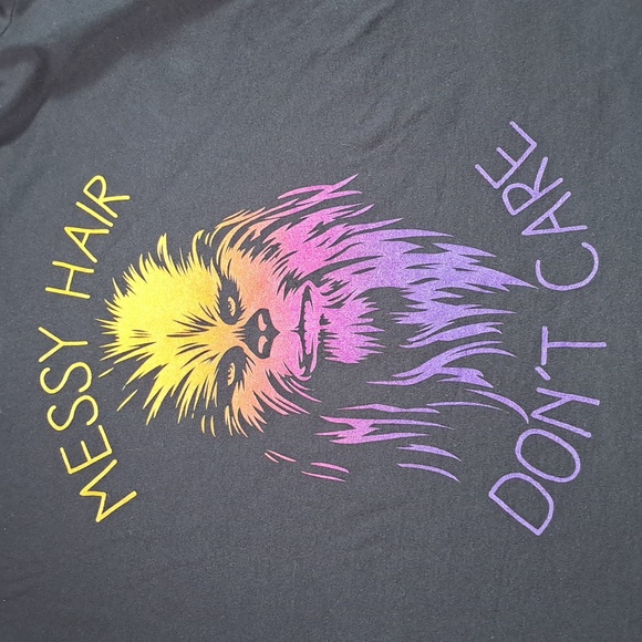 Star Wars Chewbacca Messy Hair Don't Care Ombre Black Graphic Tee,purple,yellow, - Picture 2 of 7